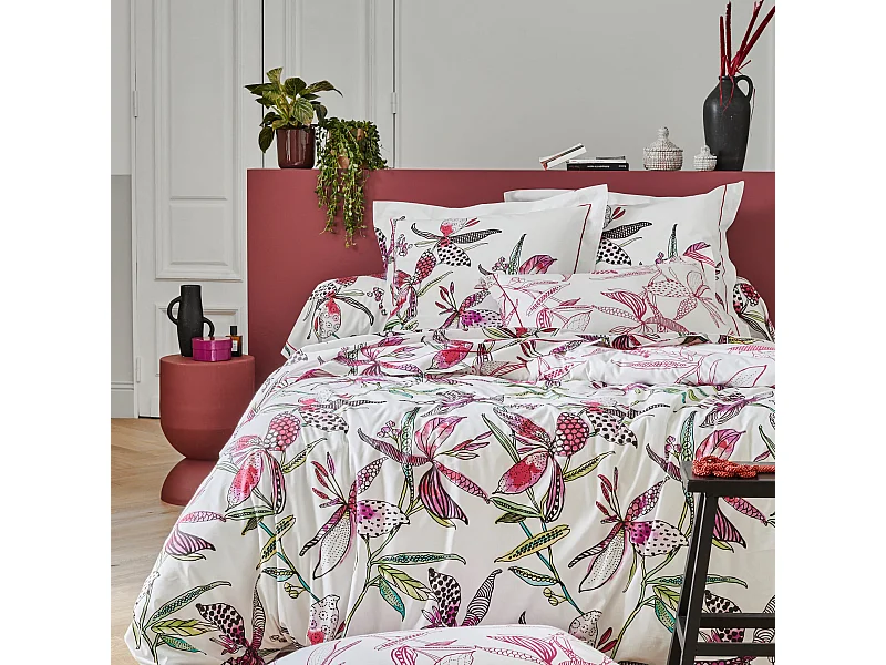 Parure de lit Pénélope rose 240x220 cm - Tradilinge