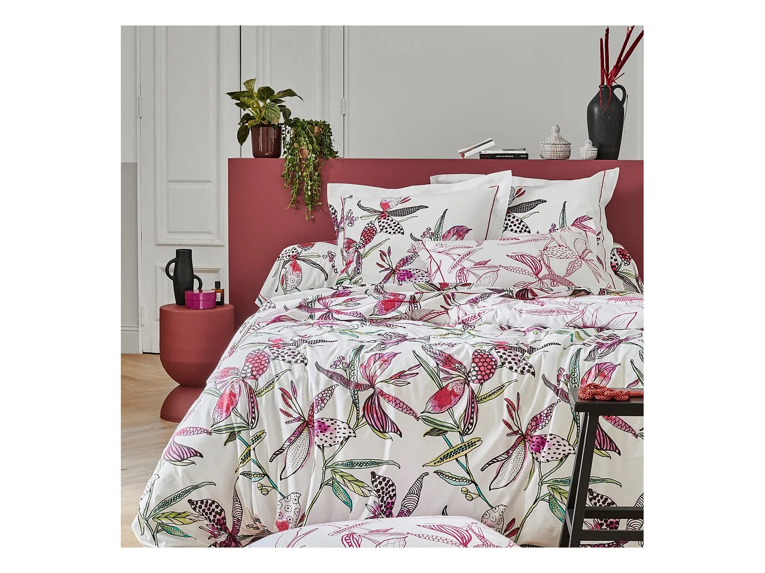 Parure de lit Pénélope rose 240x220 cm - Tradilinge