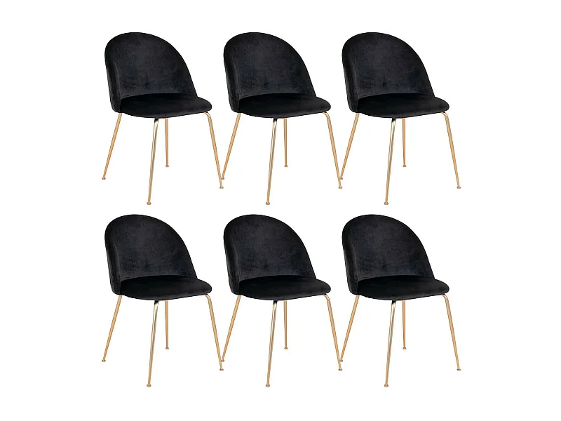 MEYRIN - Lot de 6 Chaises Velours Noir et Pieds Métal Doré