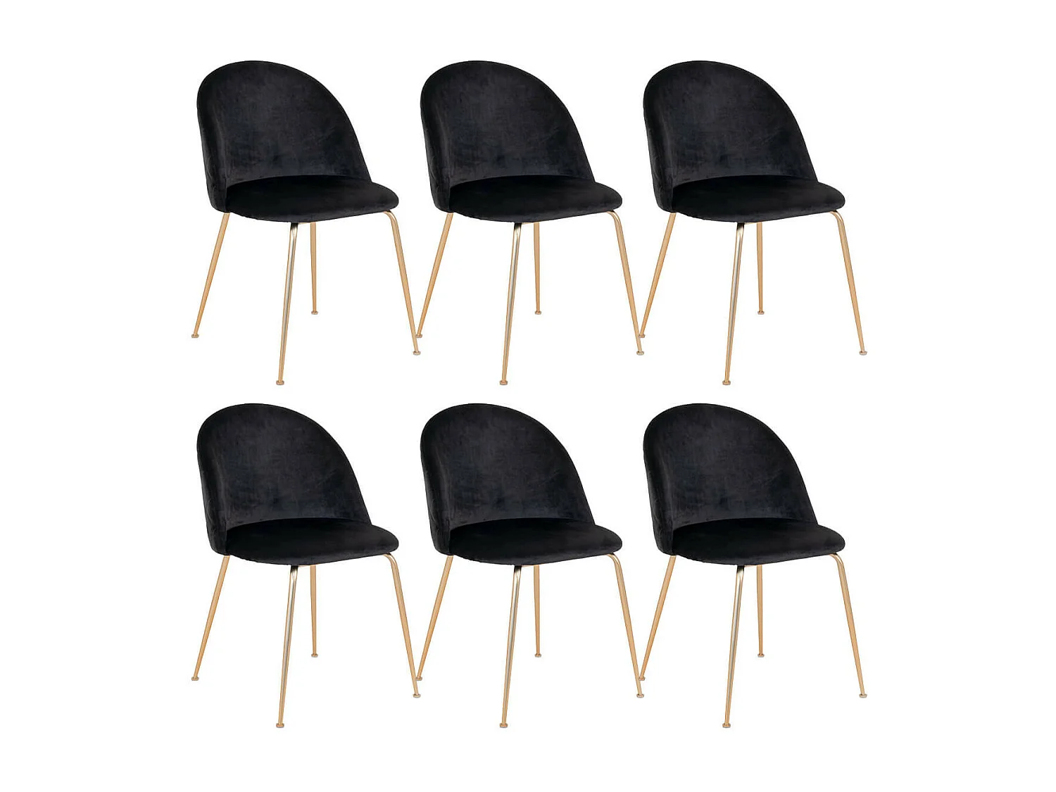 MEYRIN - Lot de 6 Chaises Velours Noir et Pieds Métal Doré