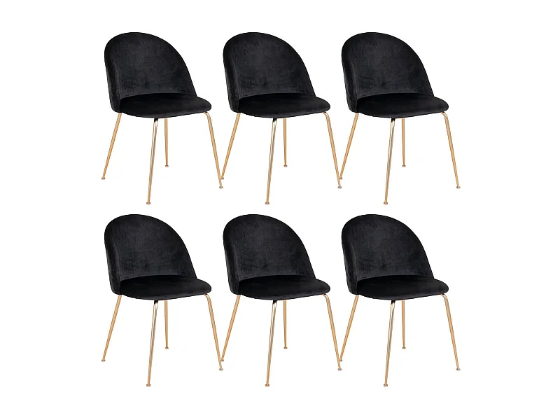 MEYRIN - Lot de 6 Chaises Velours Noir et Pieds Métal Doré