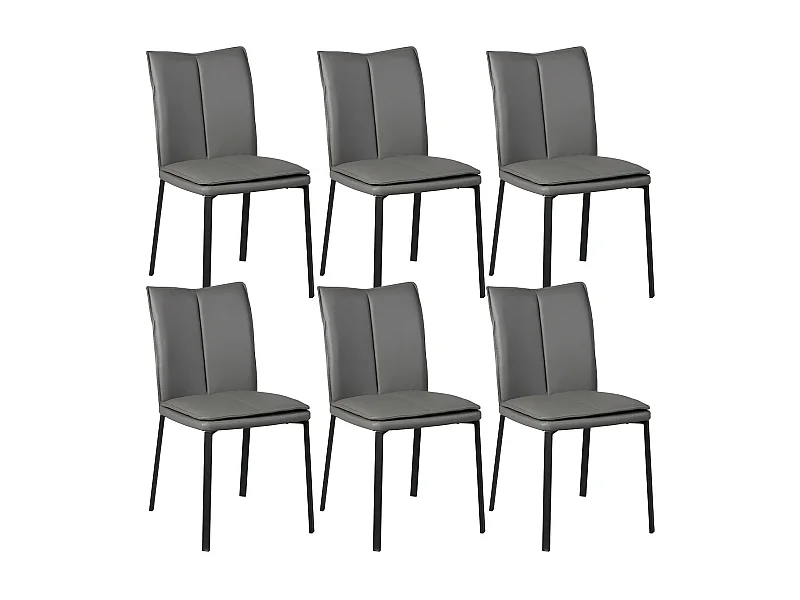 CALLUM - Lot de 6 Chaises Grises avec Sur-Coussin