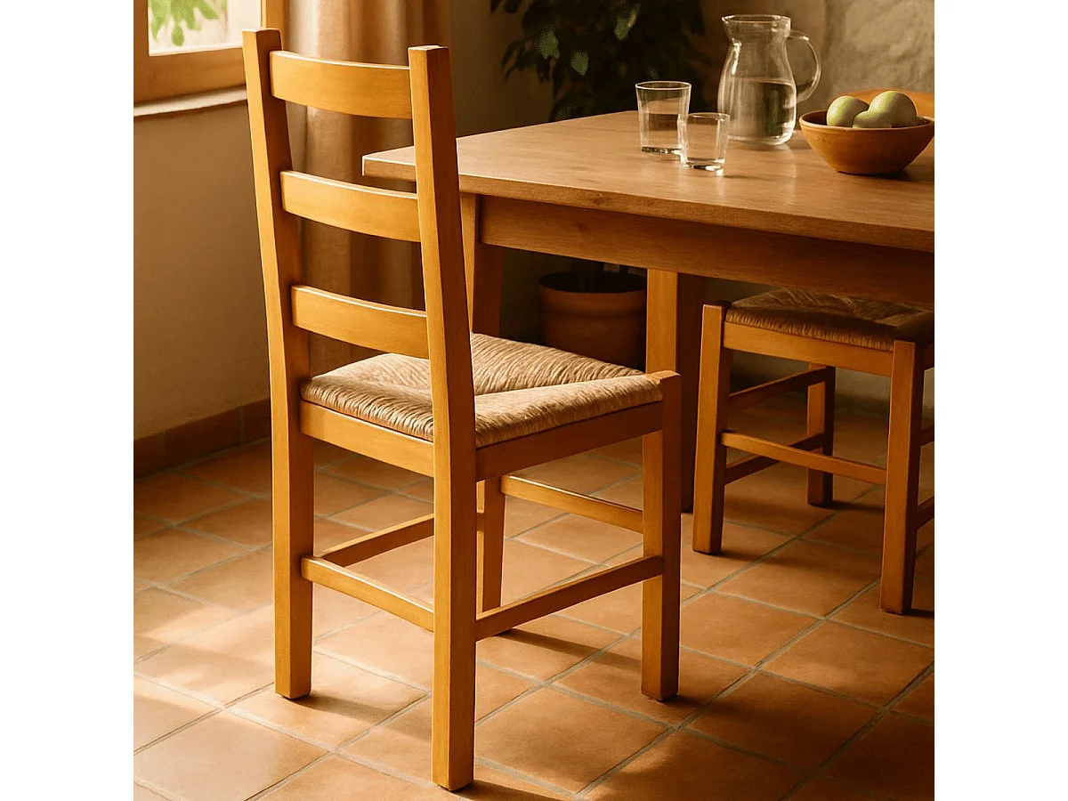 ORTA - Lot de 6 Chaises Teinté Chêne et Assises en Paille