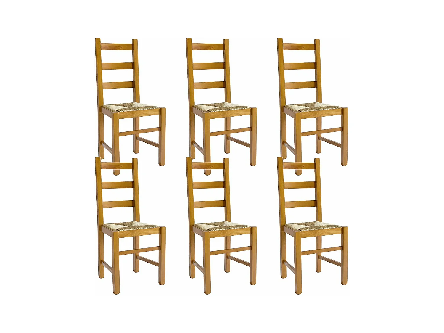 ORTA - Lot de 6 Chaises Teinté Chêne et Assises en Paille