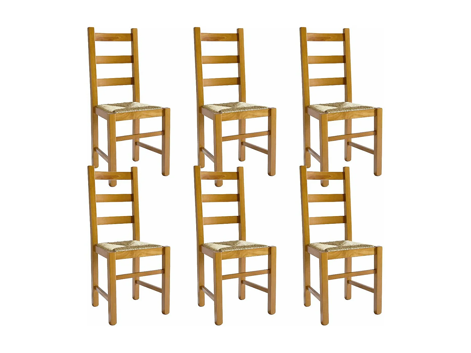 ORTA - Lot de 6 Chaises Teinté Chêne et Assises en Paille