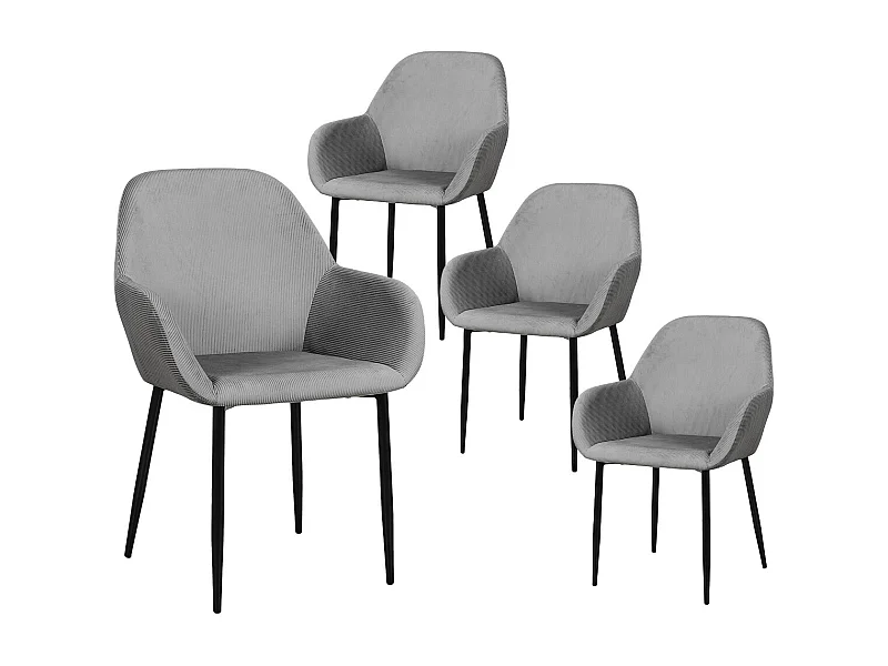 ALESSIA - Lot de 4 Fauteuils Velours Côtelé Gris