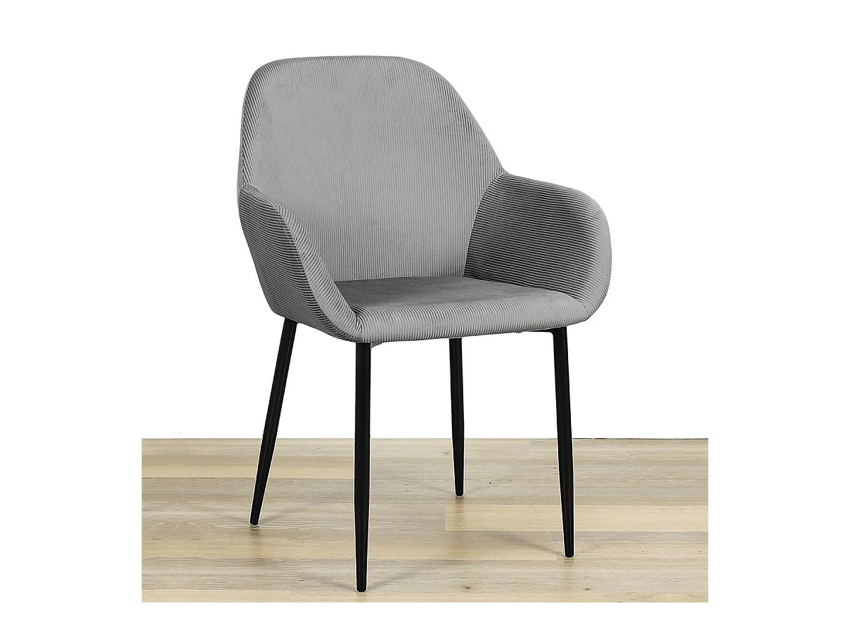 ALESSIA - Lot de 4 Fauteuils Velours Côtelé Gris