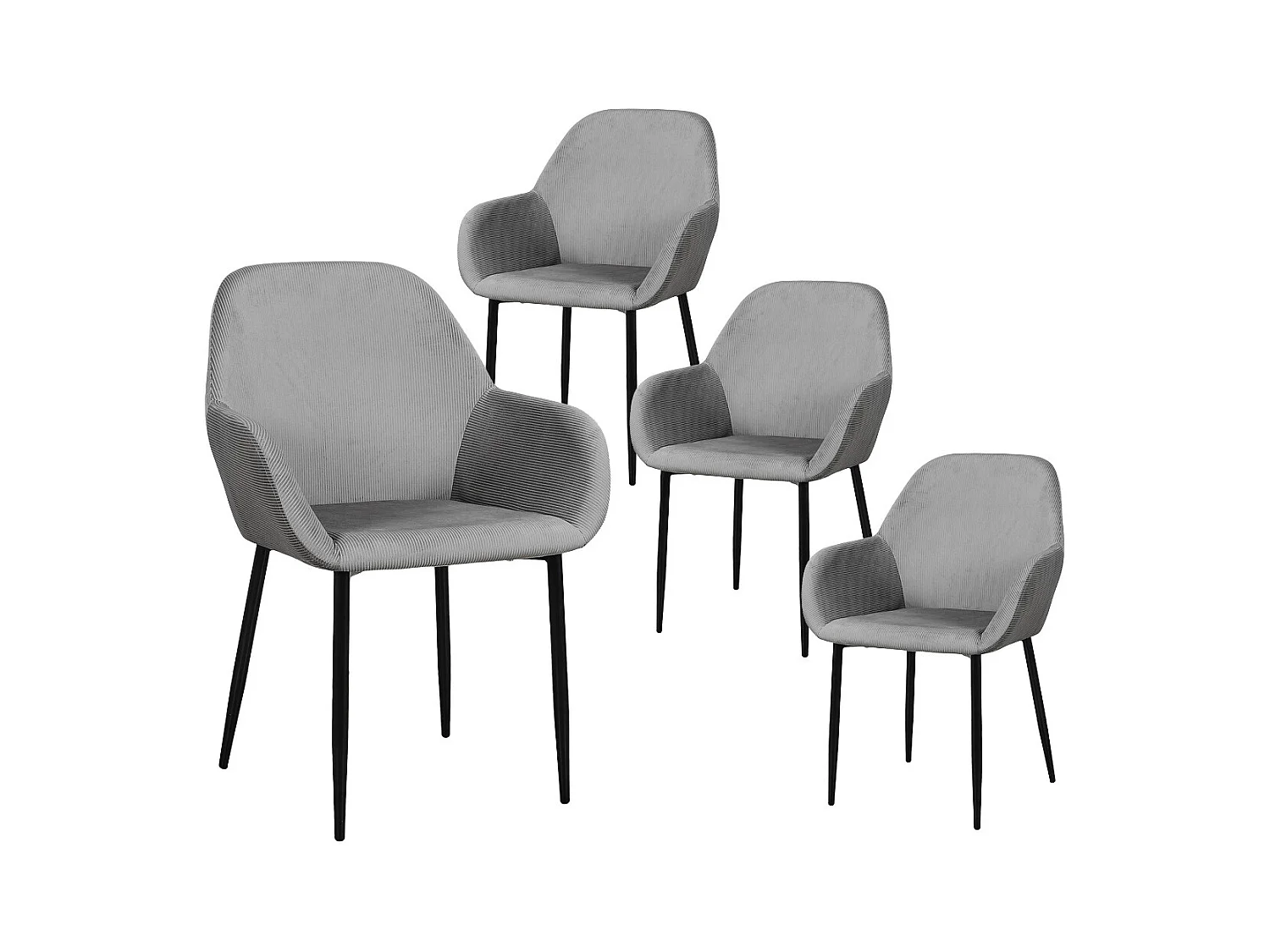 ALESSIA - Lot de 4 Fauteuils Velours Côtelé Gris