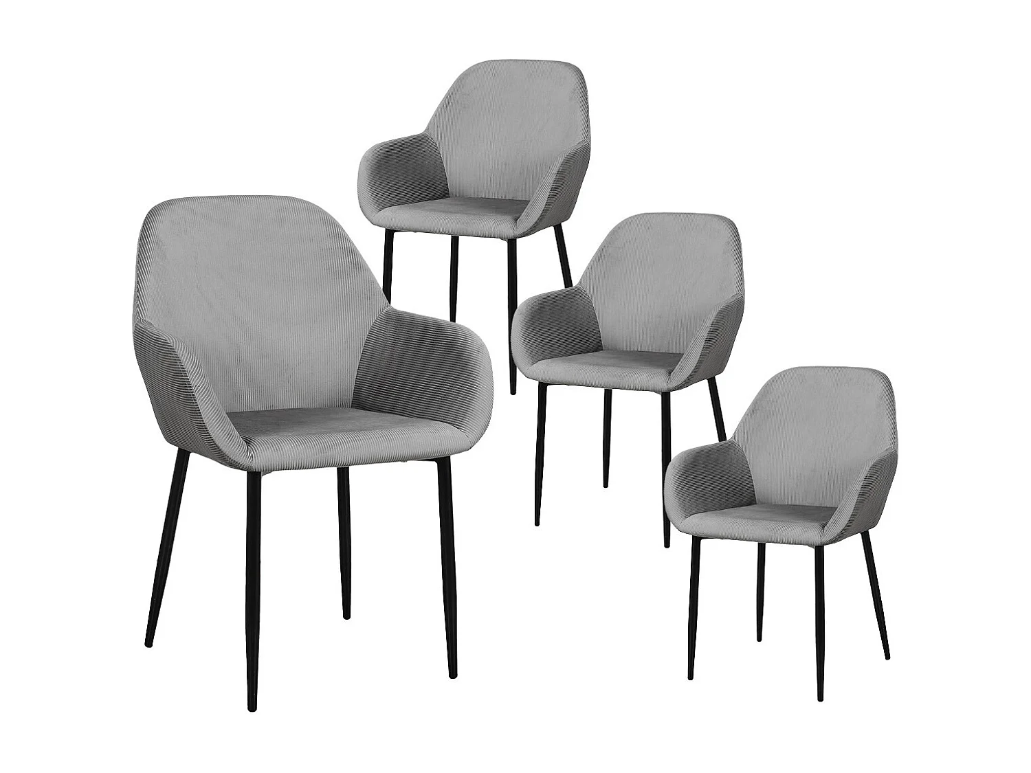 ALESSIA - Lot de 4 Fauteuils Velours Côtelé Gris