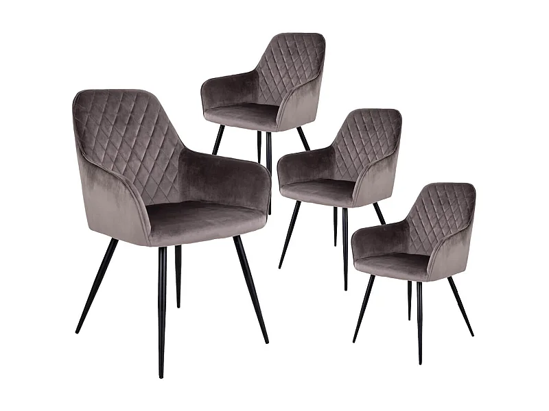VIBY - Lot de 4 Fauteuils Velours Taupe et Piétement Acier Noir