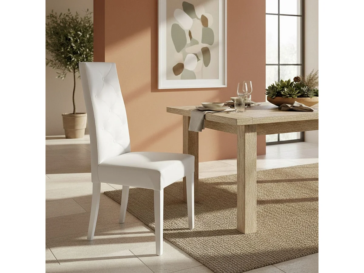 TREVI - Lot de 2 Chaises Simili Blanc et Pieds Laqués