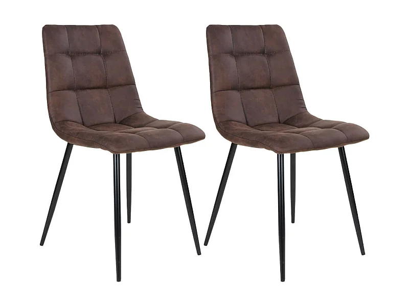 STRIB - Lot de 2 Chaises Tissu Marron Foncé et Piétement Acier