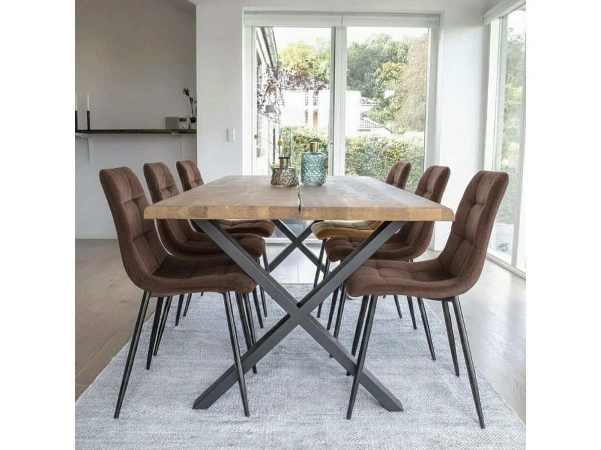 STRIB - Lot de 2 Chaises Tissu Marron Foncé et Piétement Acier