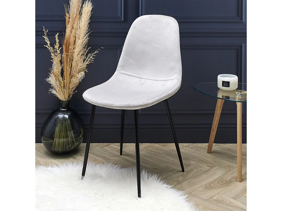 ALESSIA - Lot de 2 Chaises Velours Côtelé Gris Clair