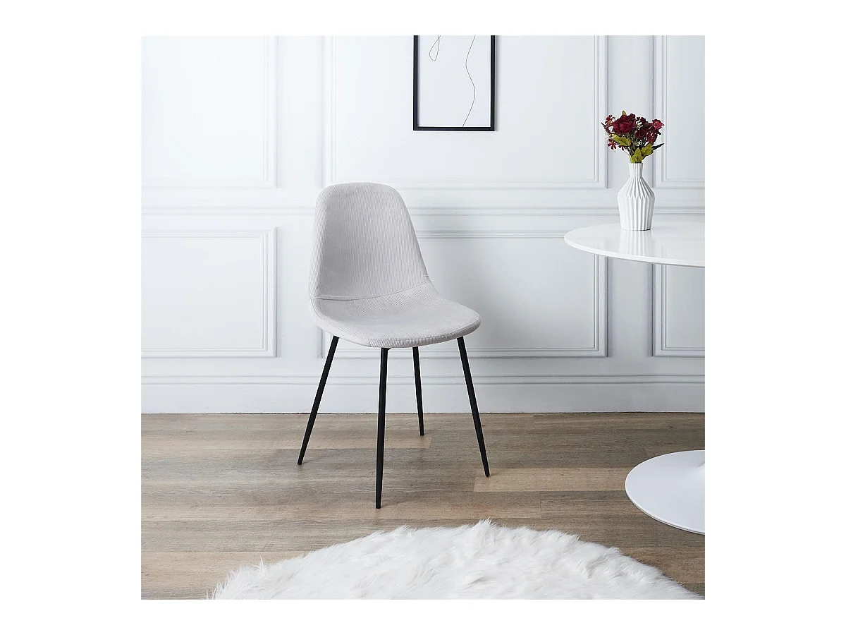 ALESSIA - Lot de 2 Chaises Velours Côtelé Gris Clair