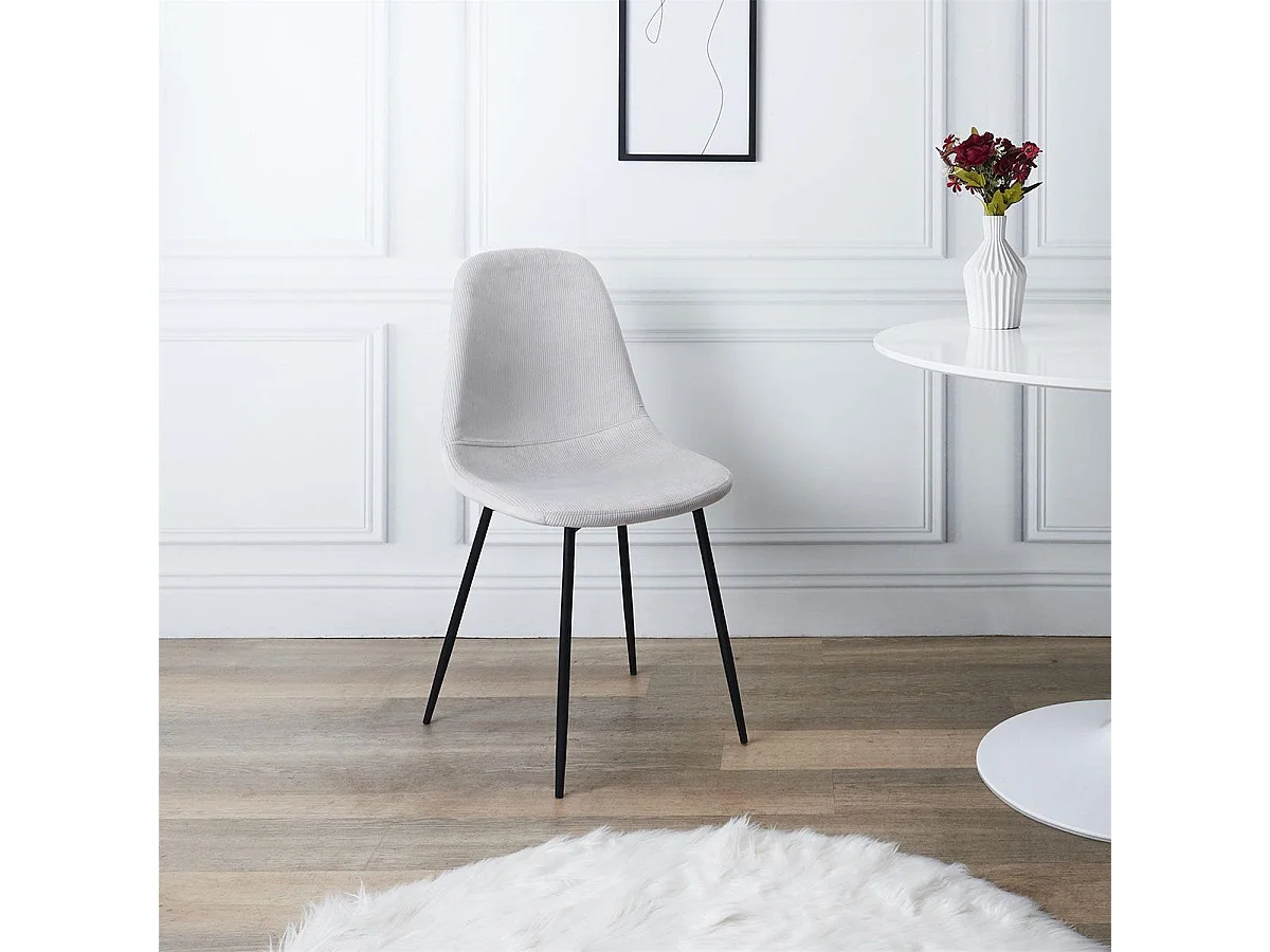 ALESSIA - Lot de 2 Chaises Velours Côtelé Gris Clair