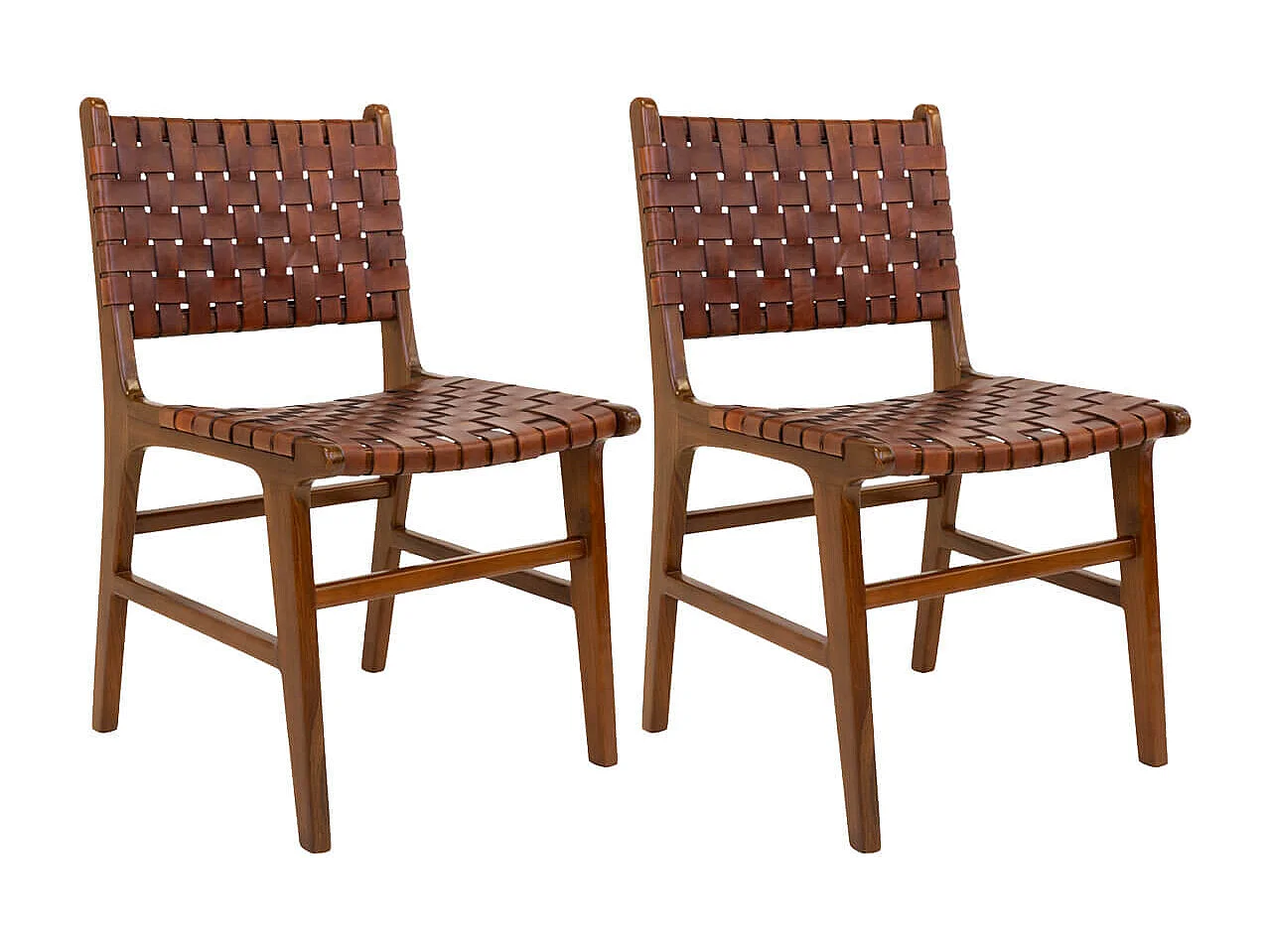 RIMINI - Lot de 2 Chaises en Teck et Lanières Cuir Marron