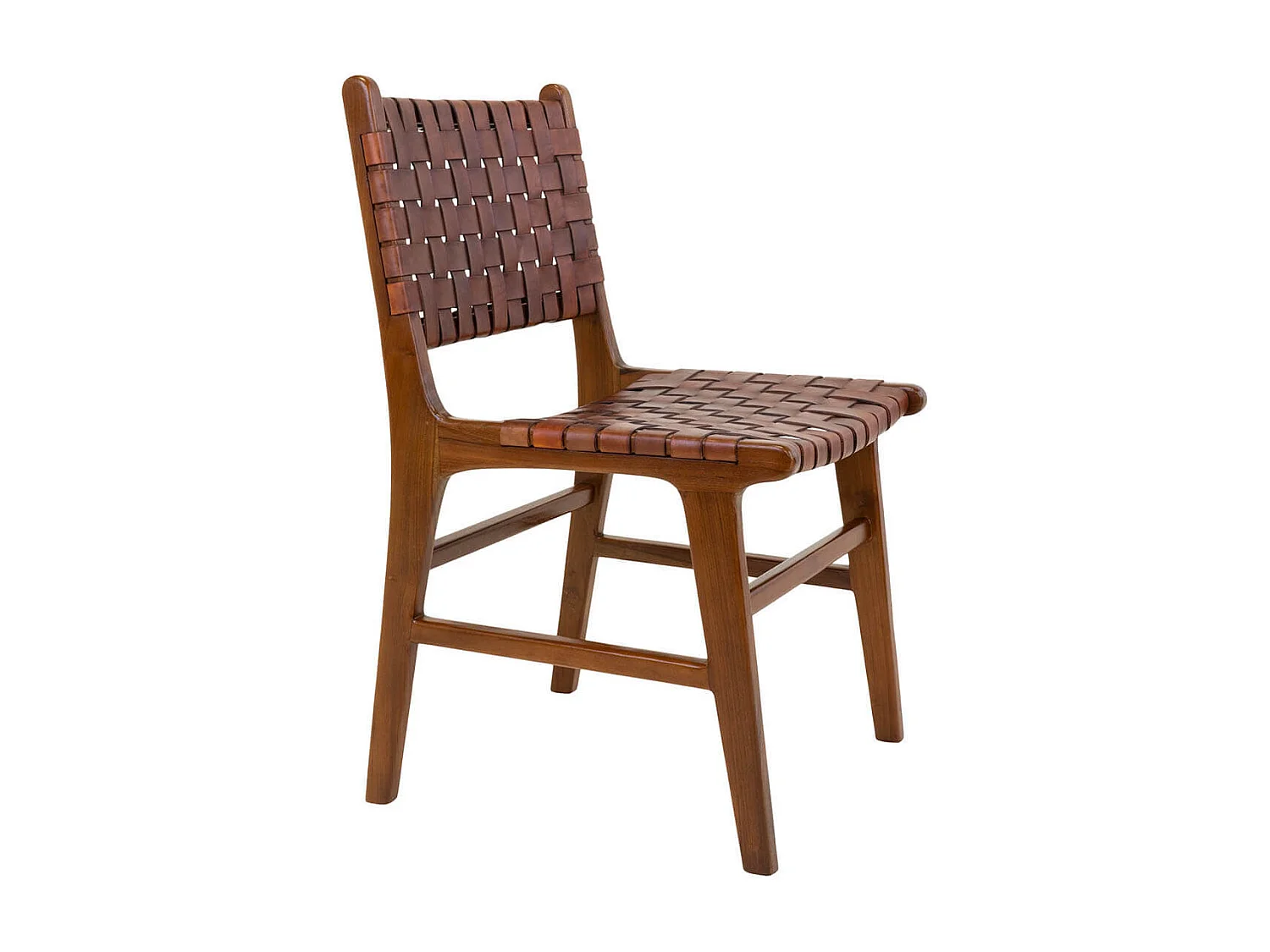 RIMINI - Lot de 2 Chaises en Teck et Lanières Cuir Marron