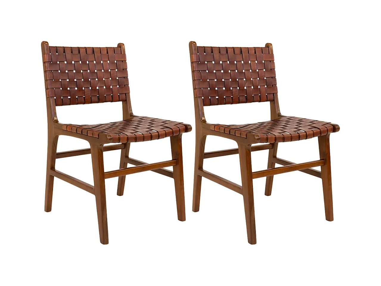 RIMINI - Lot de 2 Chaises en Teck et Lanières Cuir Marron