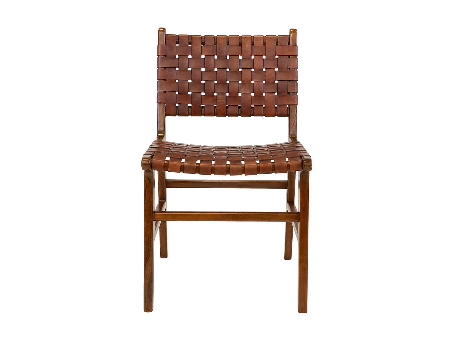 RIMINI - Lot de 2 Chaises en Teck et Lanières Cuir Marron