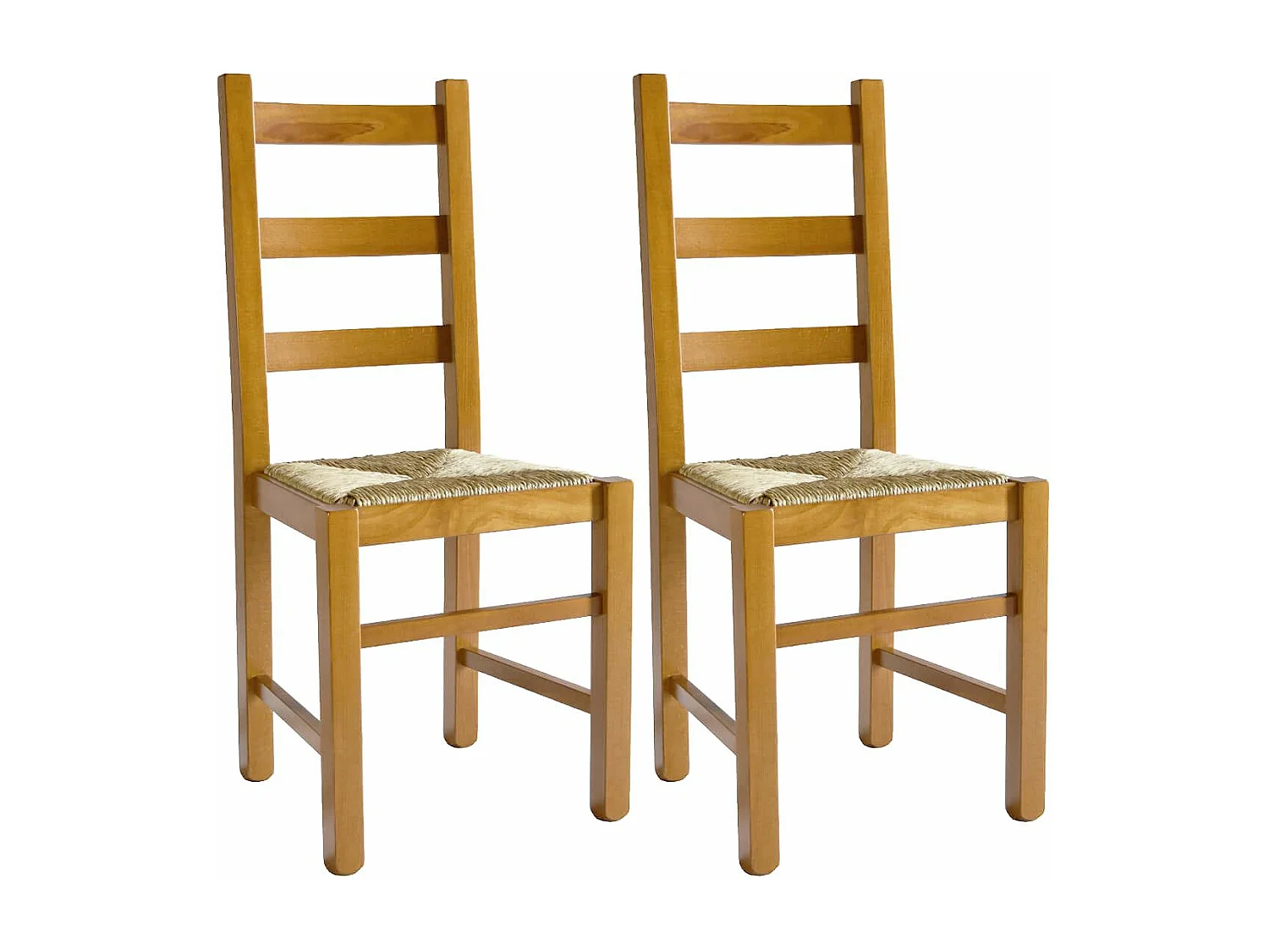 ORTA - Lot de 2 Chaises Teinté Chêne et Assises en Paille