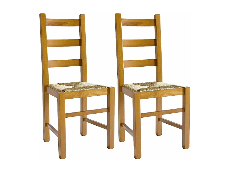 ORTA - Lot de 2 Chaises Teinté Chêne et Assises en Paille