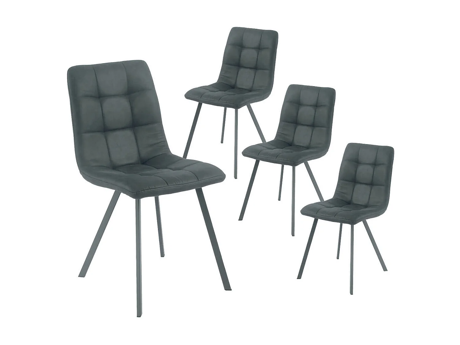 MOA - Lot de 4 Chaises Matelassées Grises Piètement Gris Mat