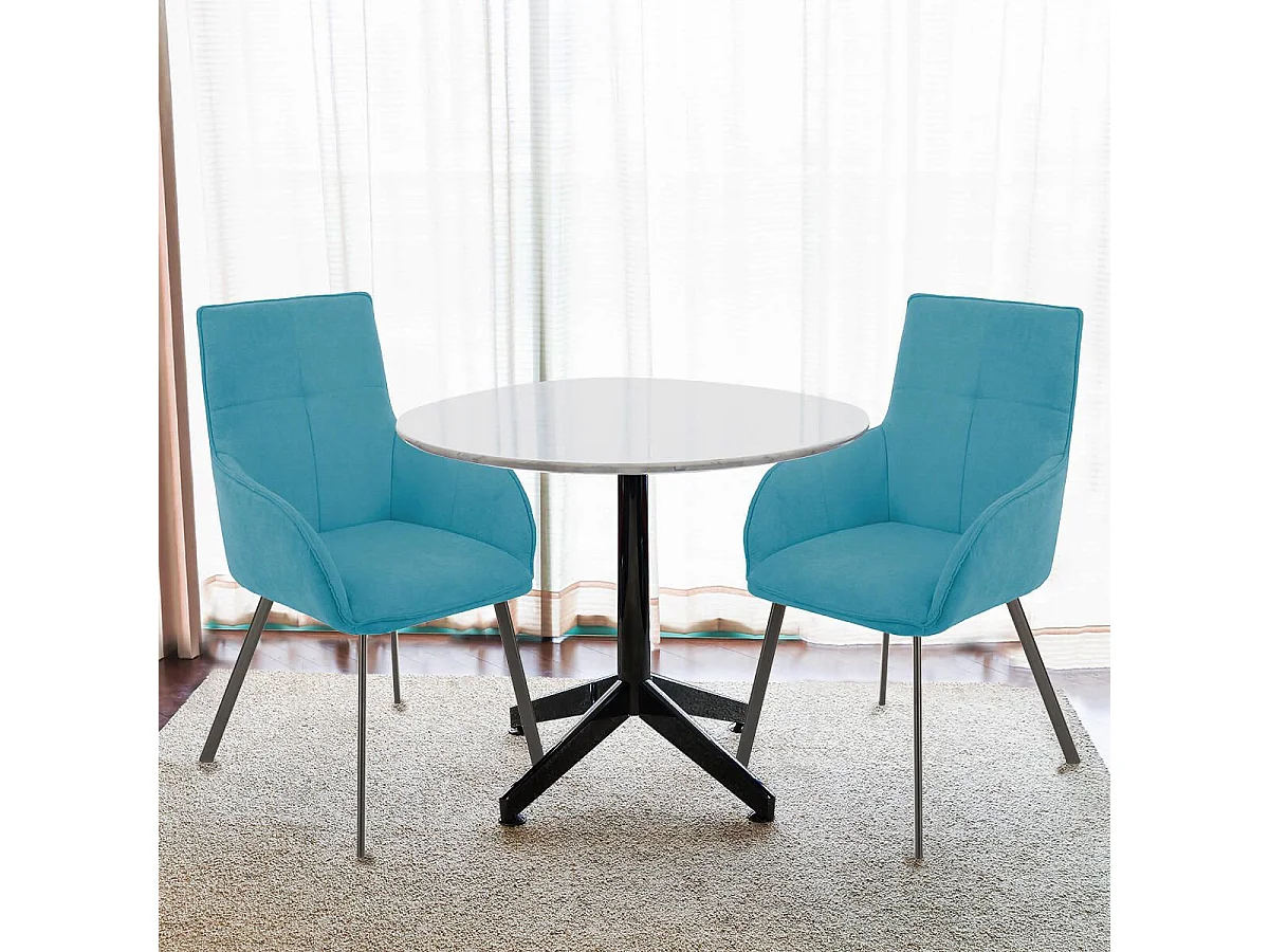 CATILA - Lot de 4 Fauteuils Bleus Piètement Gris Mat