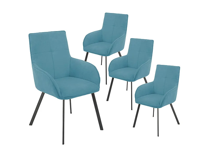 CATILA - Lot de 4 Fauteuils Bleus Piètement Gris Mat