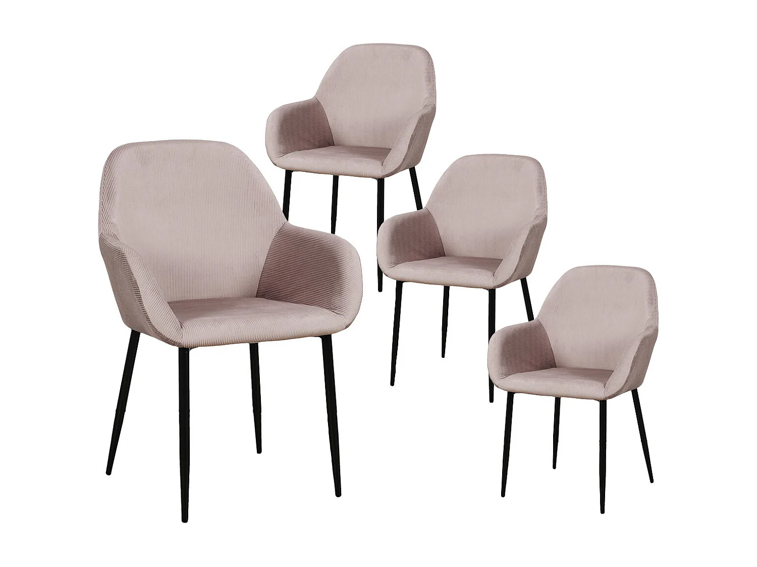 ALESSIA - Lot de 4 Fauteuils Velours Côtelé Rose