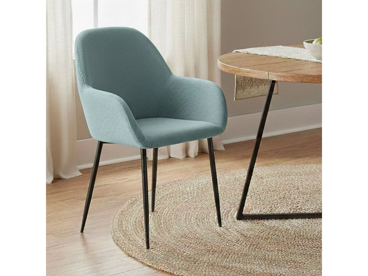 ALESSIA - Lot de 6 Fauteuils Velours Côtelé Bleu Canard