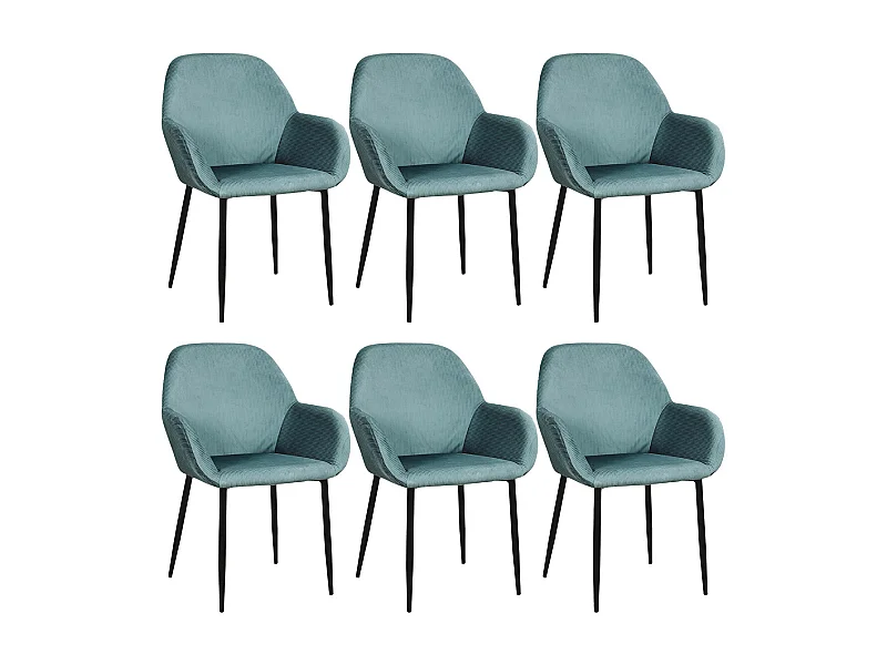ALESSIA - Lot de 6 Fauteuils Velours Côtelé Bleu Canard