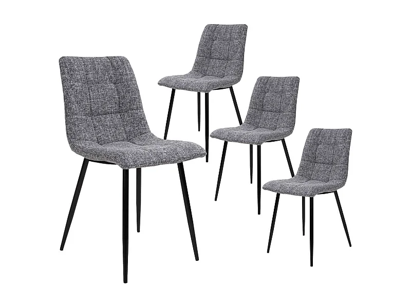STRIB - Lot de 4 Chaises Tissu Gris Tacheté et Piétement Acier