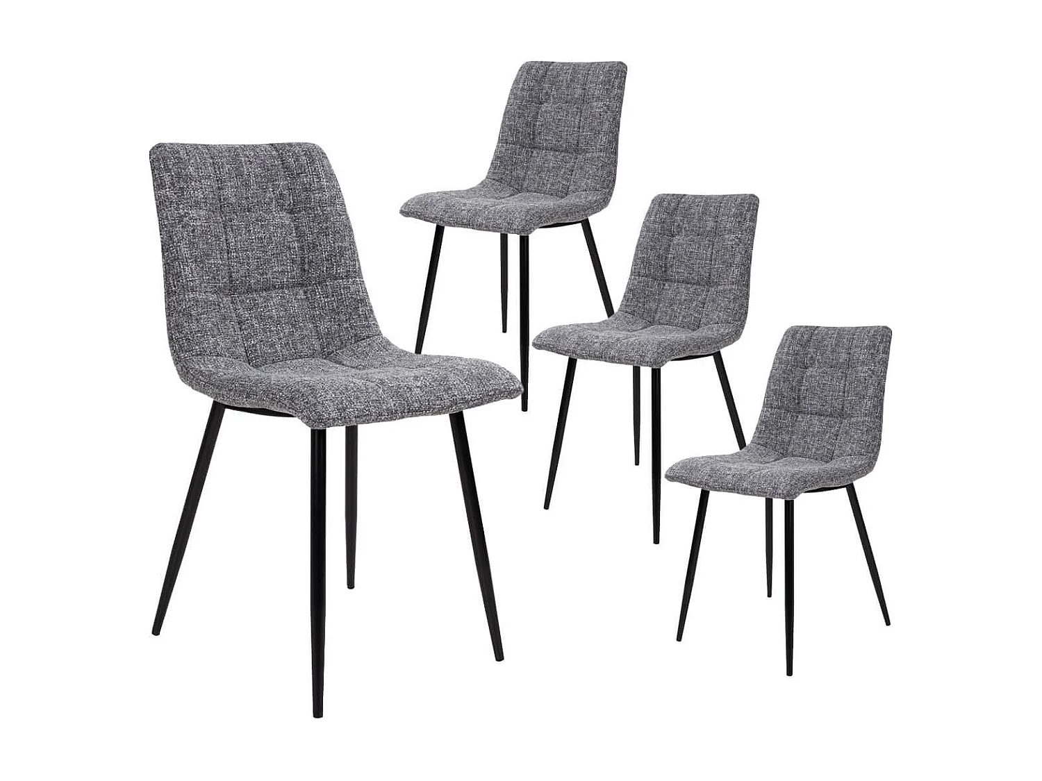 STRIB - Lot de 4 Chaises Tissu Gris Tacheté et Piétement Acier