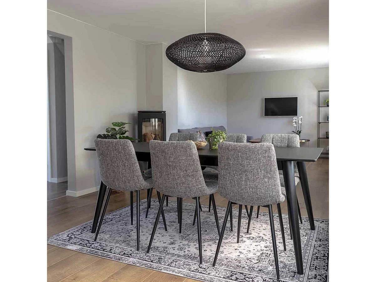 STRIB - Lot de 4 Chaises Tissu Gris Tacheté et Piétement Acier