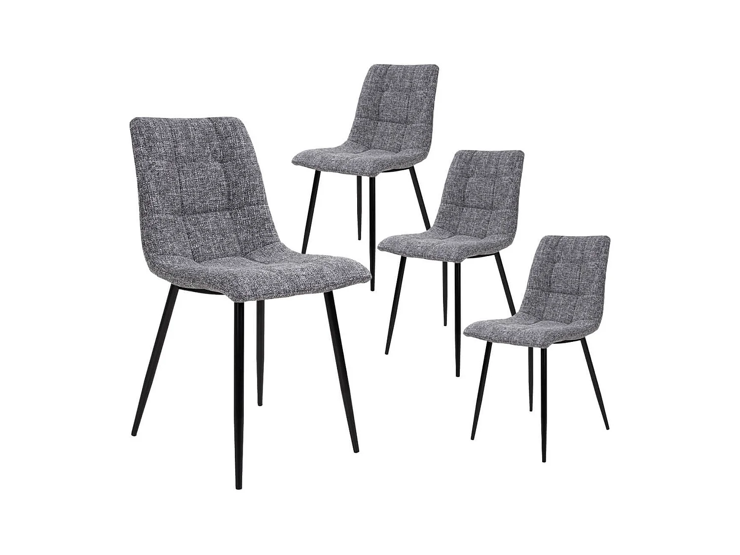 STRIB - Lot de 4 Chaises Tissu Gris Tacheté et Piétement Acier