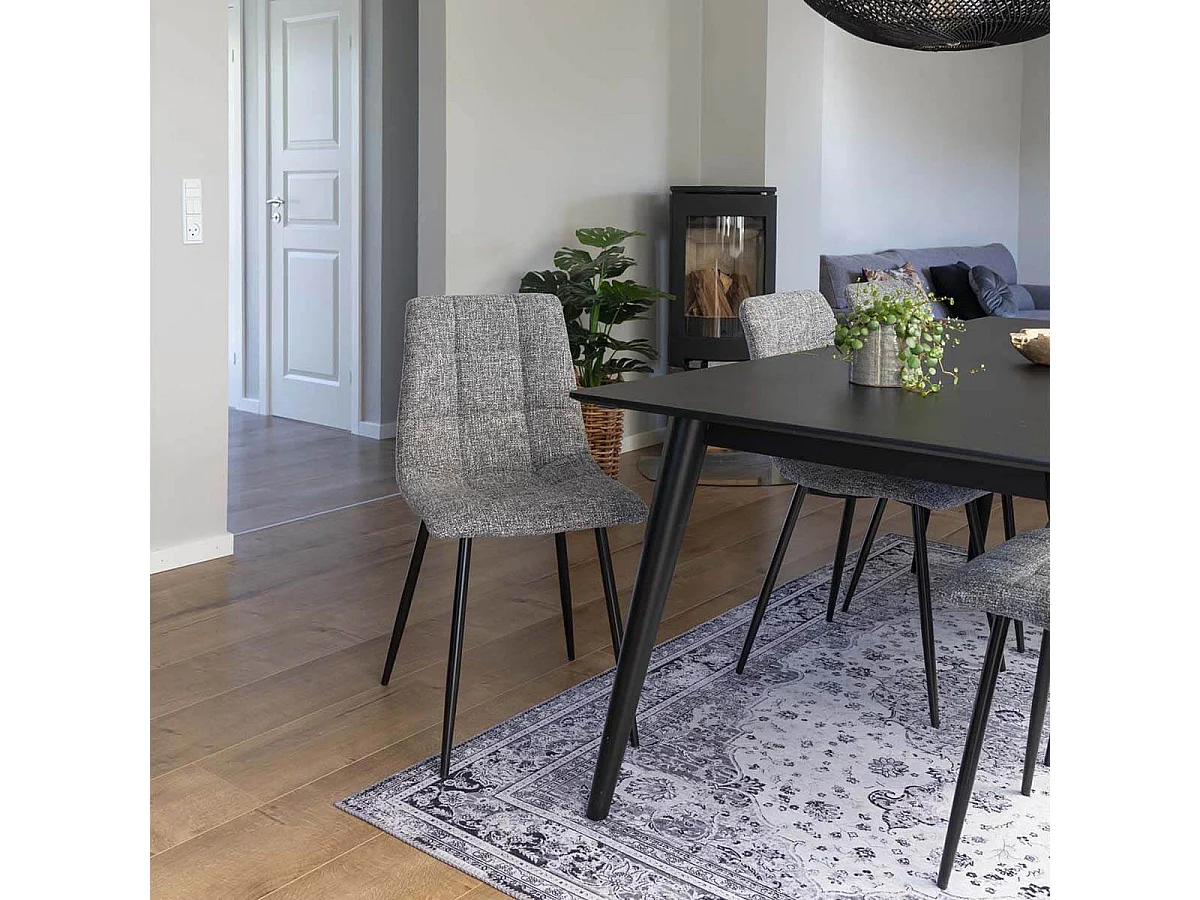 STRIB - Lot de 4 Chaises Tissu Gris Tacheté et Piétement Acier