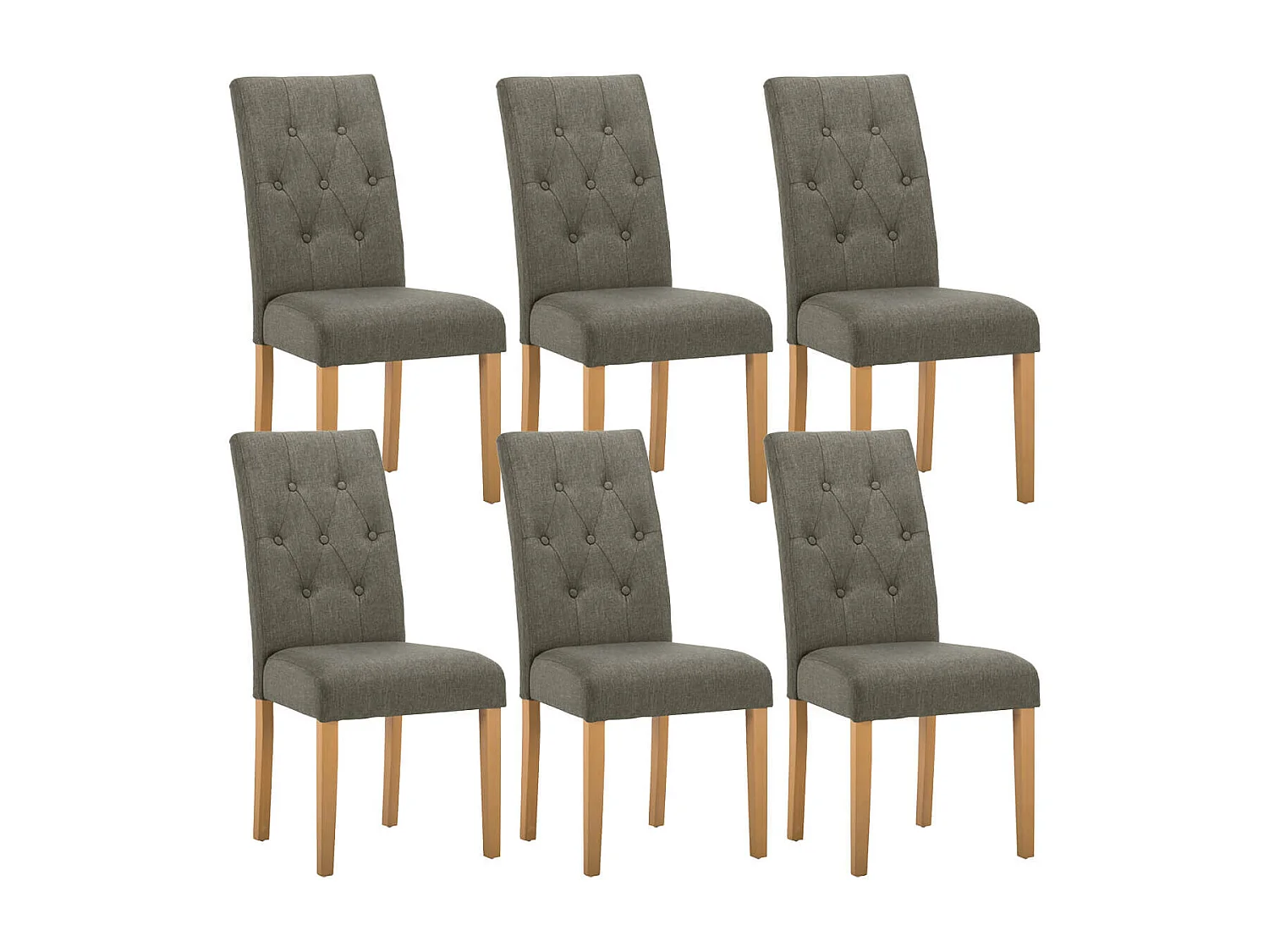 OXFORD - Lot de 6 Chaises Gris Taupe avec Boutons
