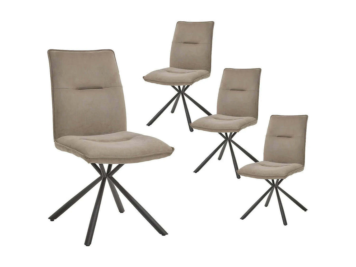 JULIANE - Lot de 4 Chaises Tissu Taupe Piètement Etoile