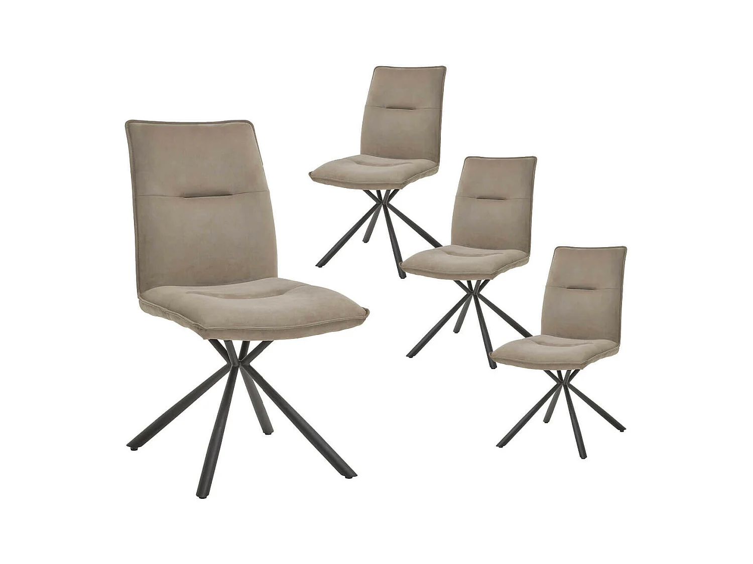 JULIANE - Lot de 4 Chaises Tissu Taupe Piètement Etoile