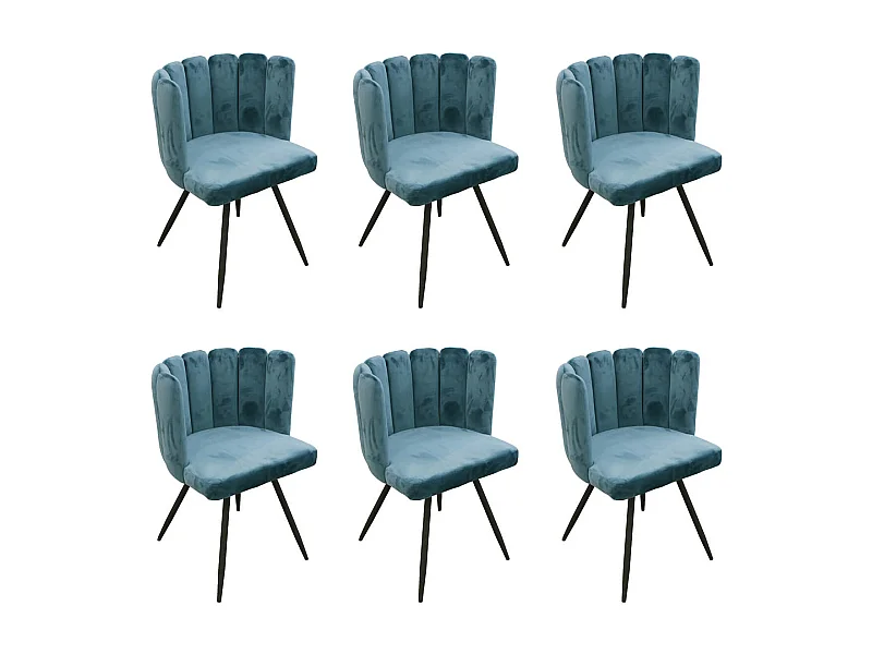 CHARLOTTE - Lot de 6 Chaises Velours Bleu