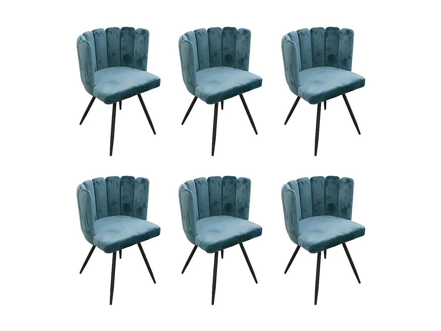 CHARLOTTE - Lot de 6 Chaises Velours Bleu