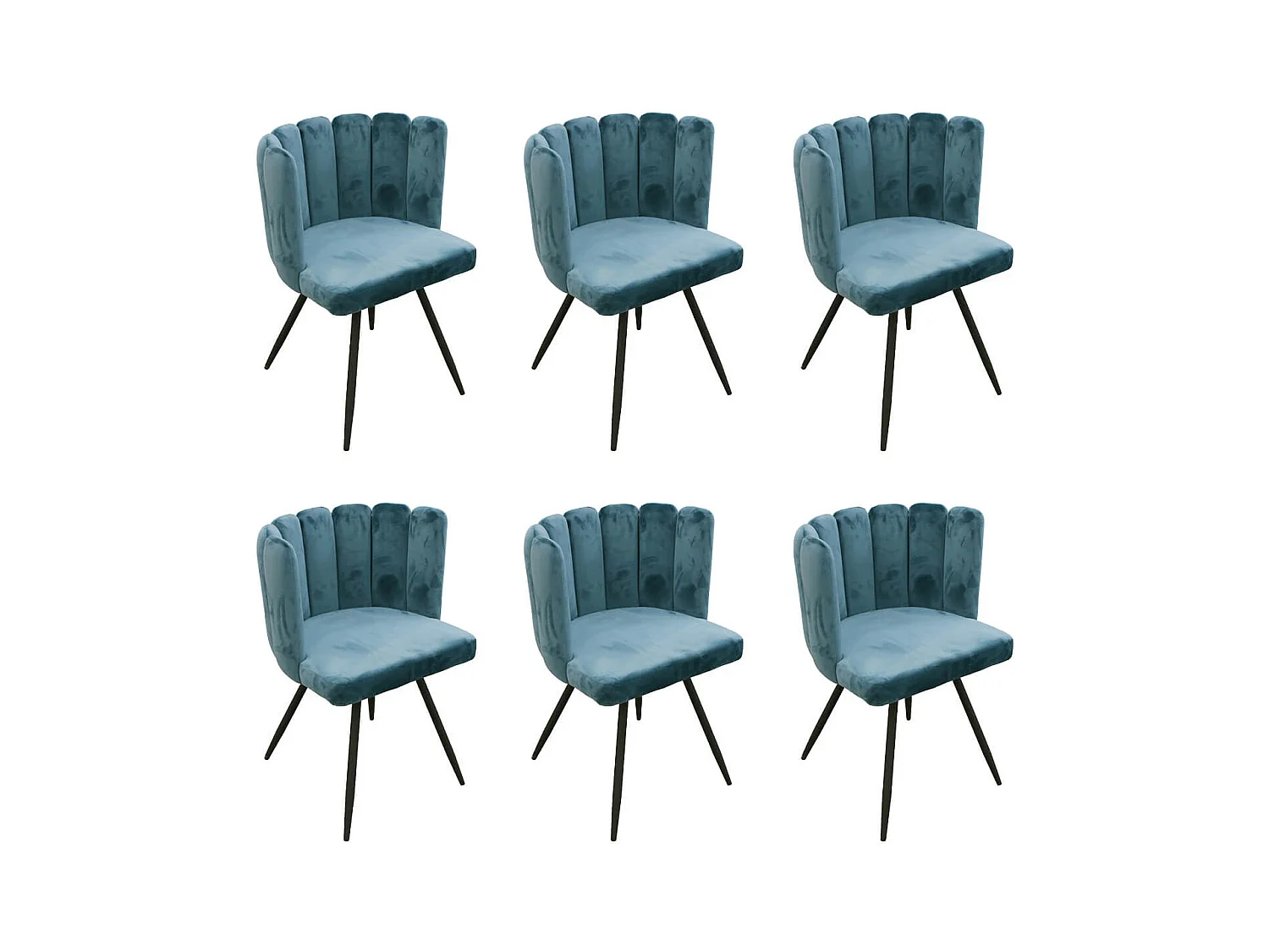 CHARLOTTE - Lot de 6 Chaises Velours Bleu