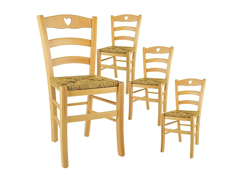 NAPLES - Lot de 4 Chaises Naturelles et Assises en Paille