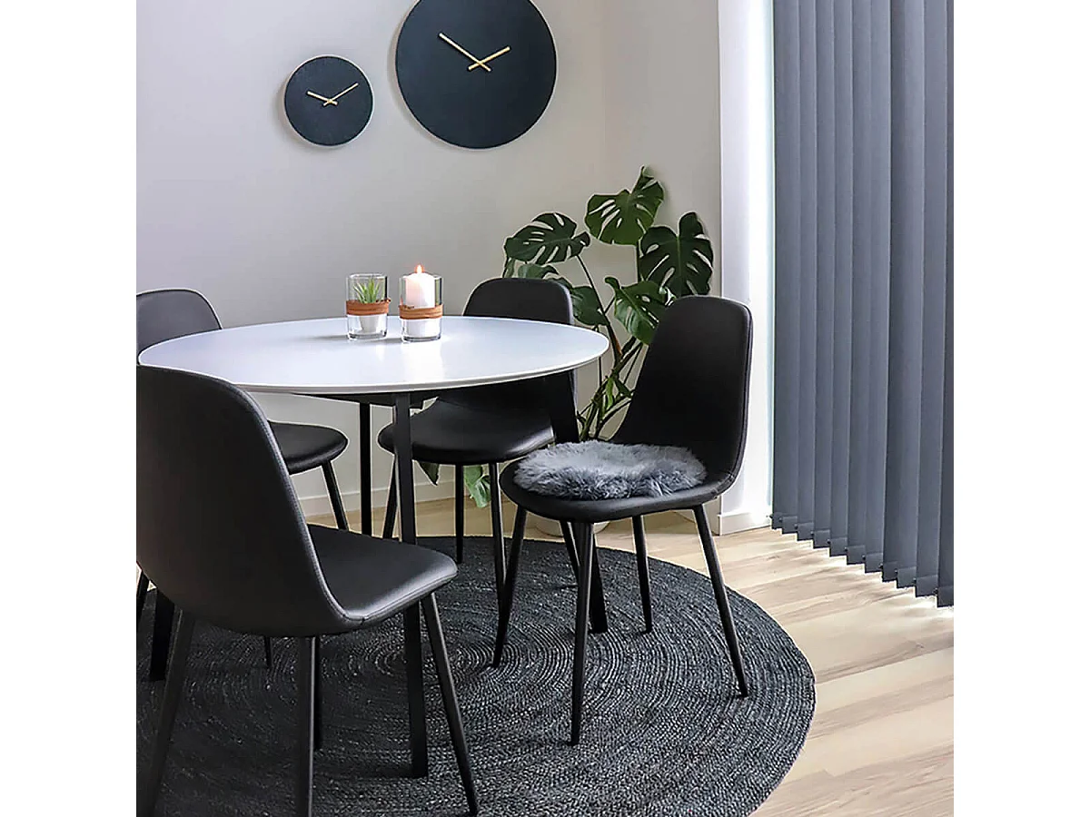 DYVIK - Lot de 6 Chaises Simili Noir et Piétement Acier Noir