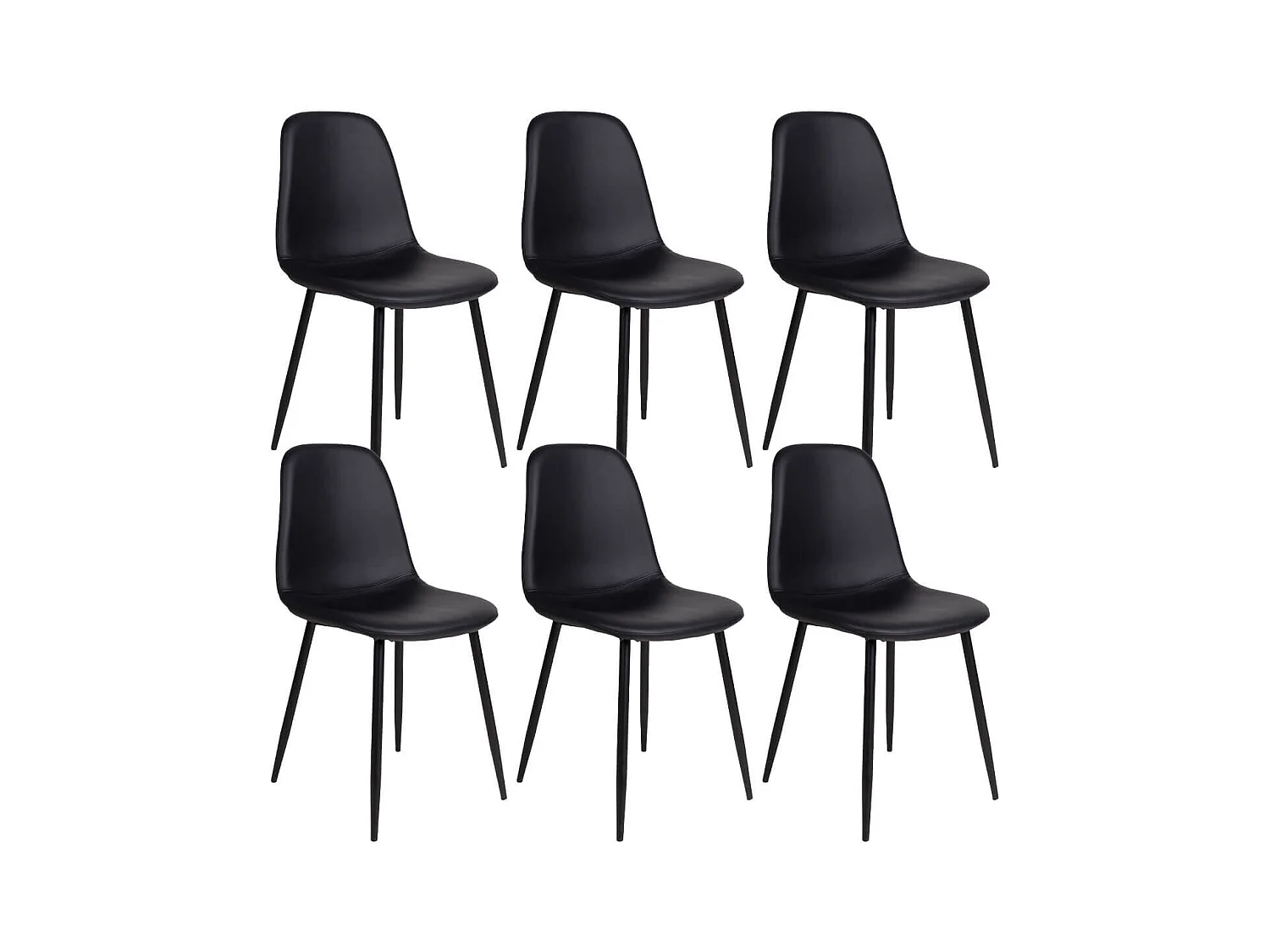 DYVIK - Lot de 6 Chaises Simili Noir et Piétement Acier Noir