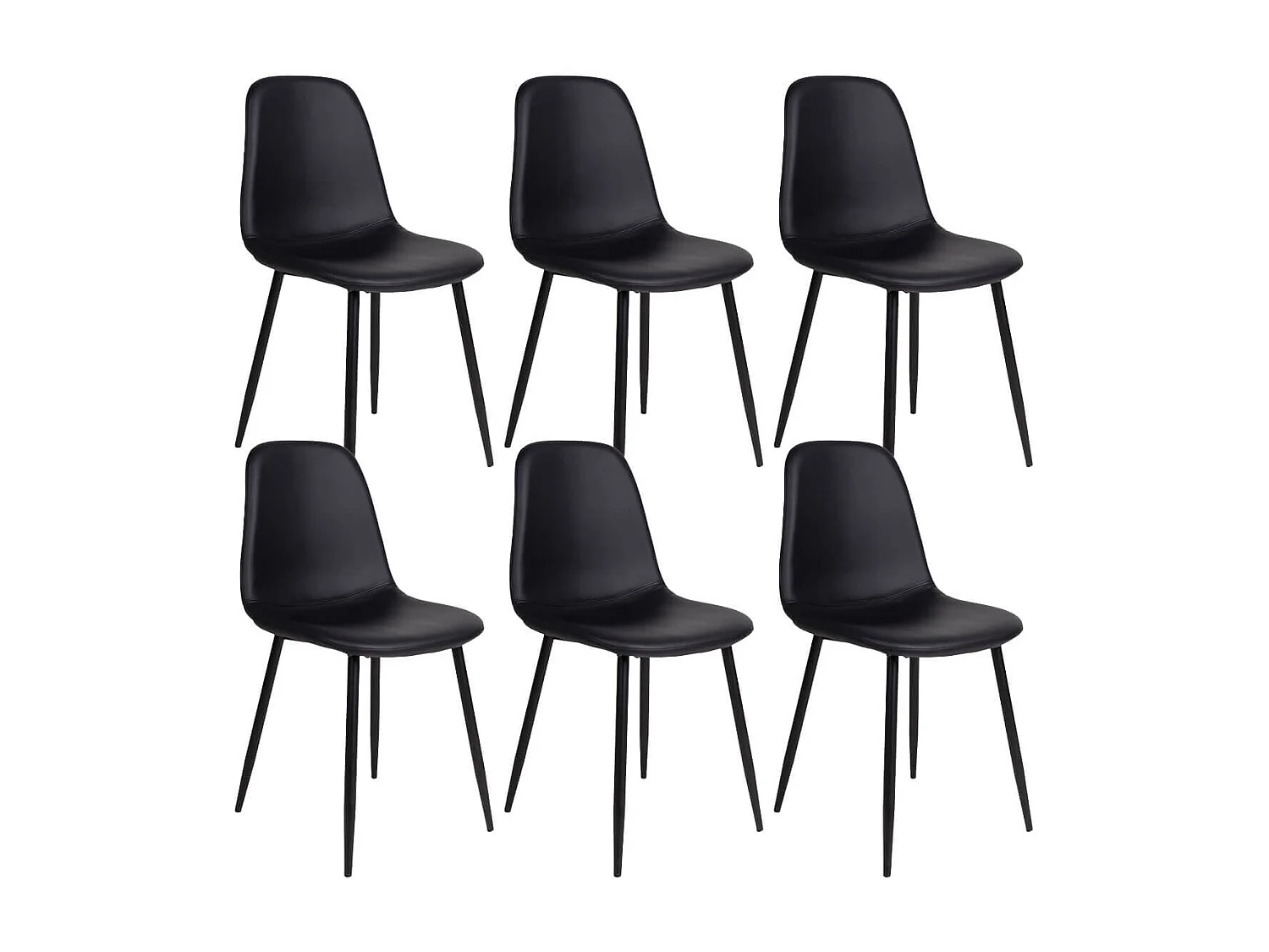 DYVIK - Lot de 6 Chaises Simili Noir et Piétement Acier Noir