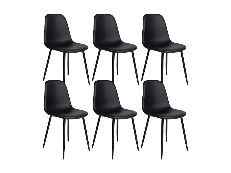 DYVIK - Lot de 6 Chaises Simili Noir et Piétement Acier Noir