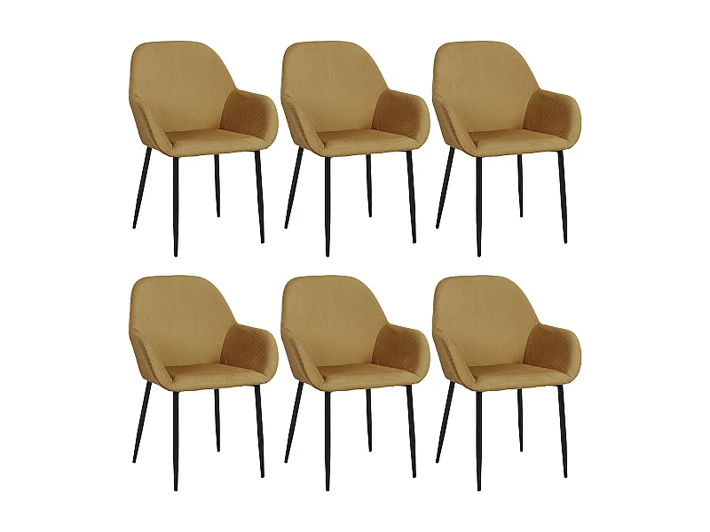 ALESSIA - Lot de 6 Fauteuils Velours Côtelé Jaune Moutarde