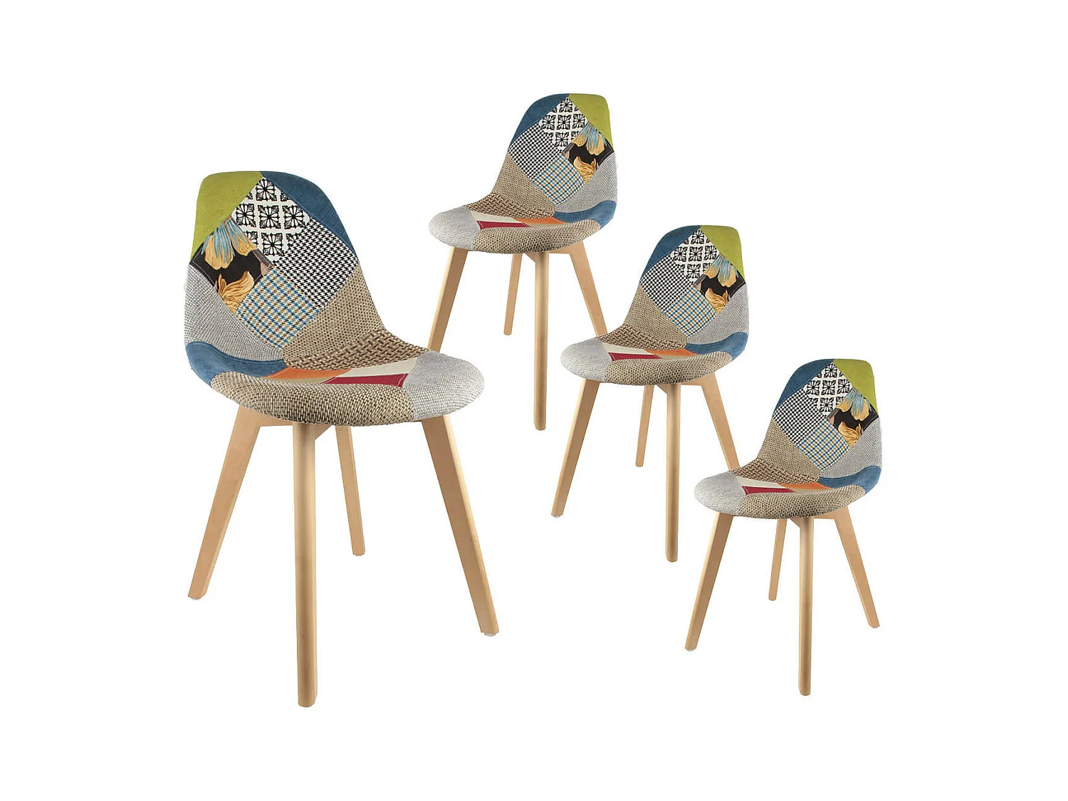 PATCHWORK - Lot de 4 Chaises Scandinaves Multicolore